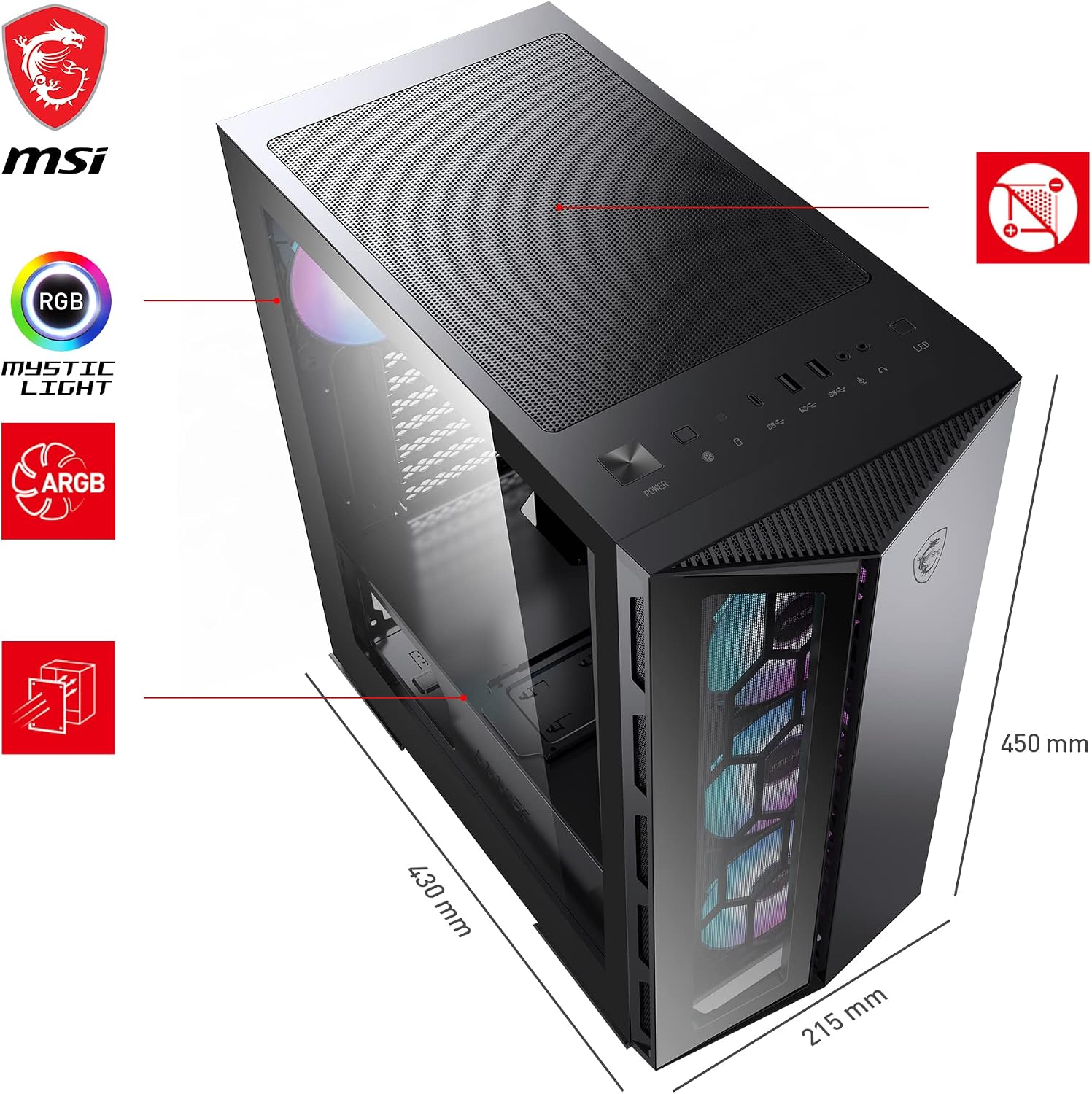 Detalle de MSI MPG GUNGNIR 110R case gaming ATX