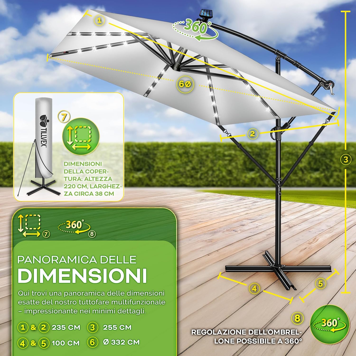 Detalle de tillvex Ombrellone Rettangolare 330 cm