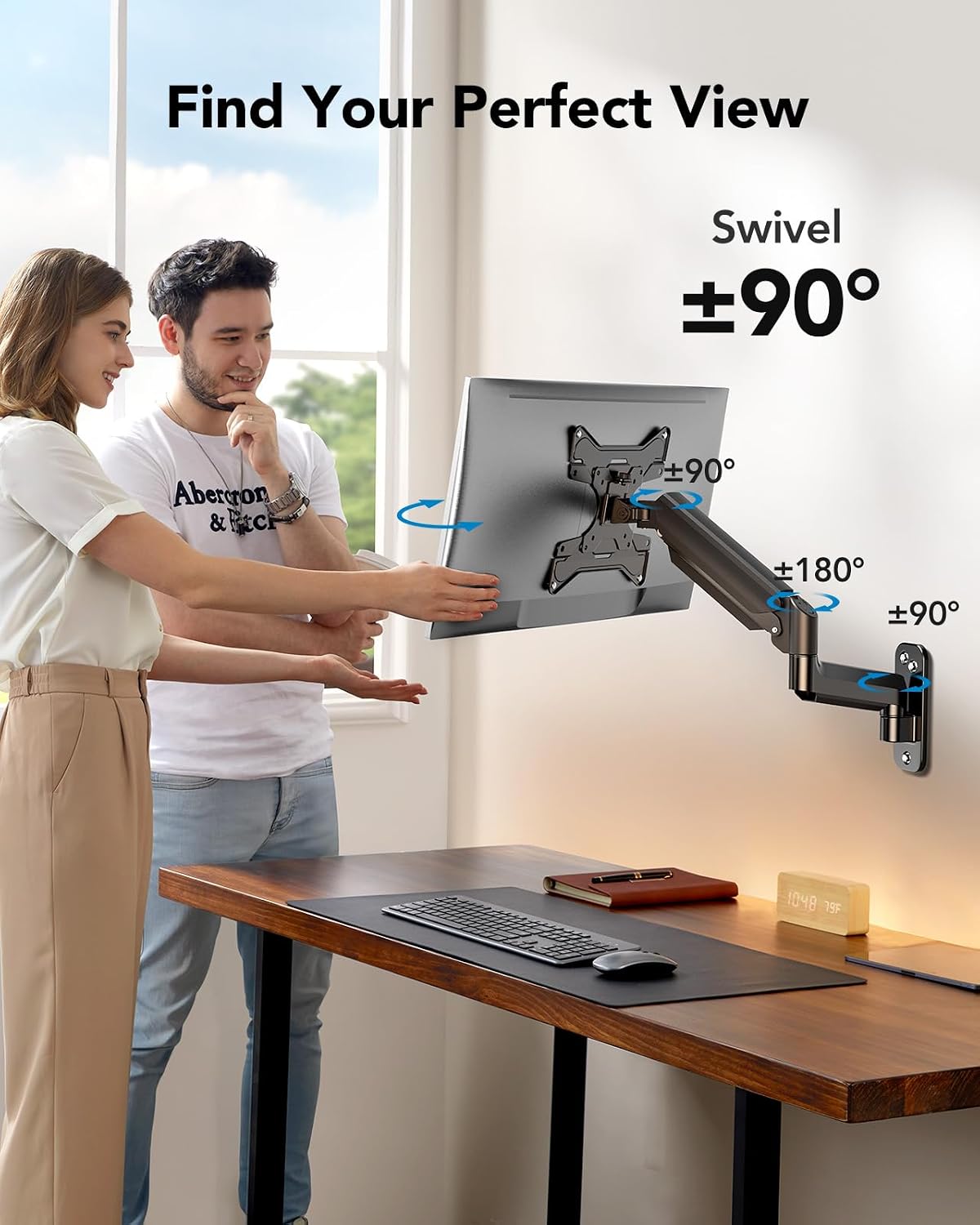 Detalle de HUANUO monitorwandbeugel voor 24-35 inch, gasveer en VESA tot 200 x 200 mm