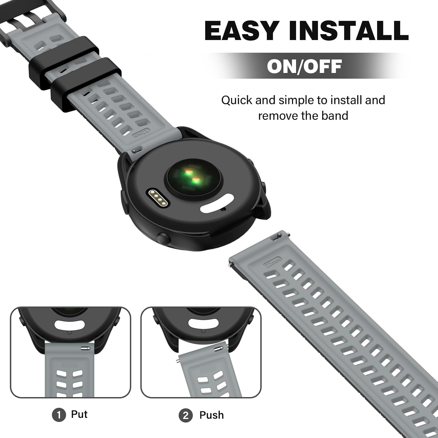 Detalle 2 de OVERSTEP 22mm Silicone Replacement Strap for Garmin and Galaxy Smartwatches