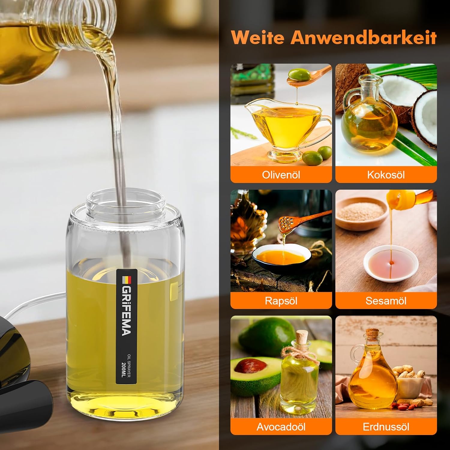 Thumbnail 4 de GRIFEMA Ölsprüher Glas 200 ml (GE2003B) – präziser 1-g-Dosierer mit gezieltem Sprühstrahl