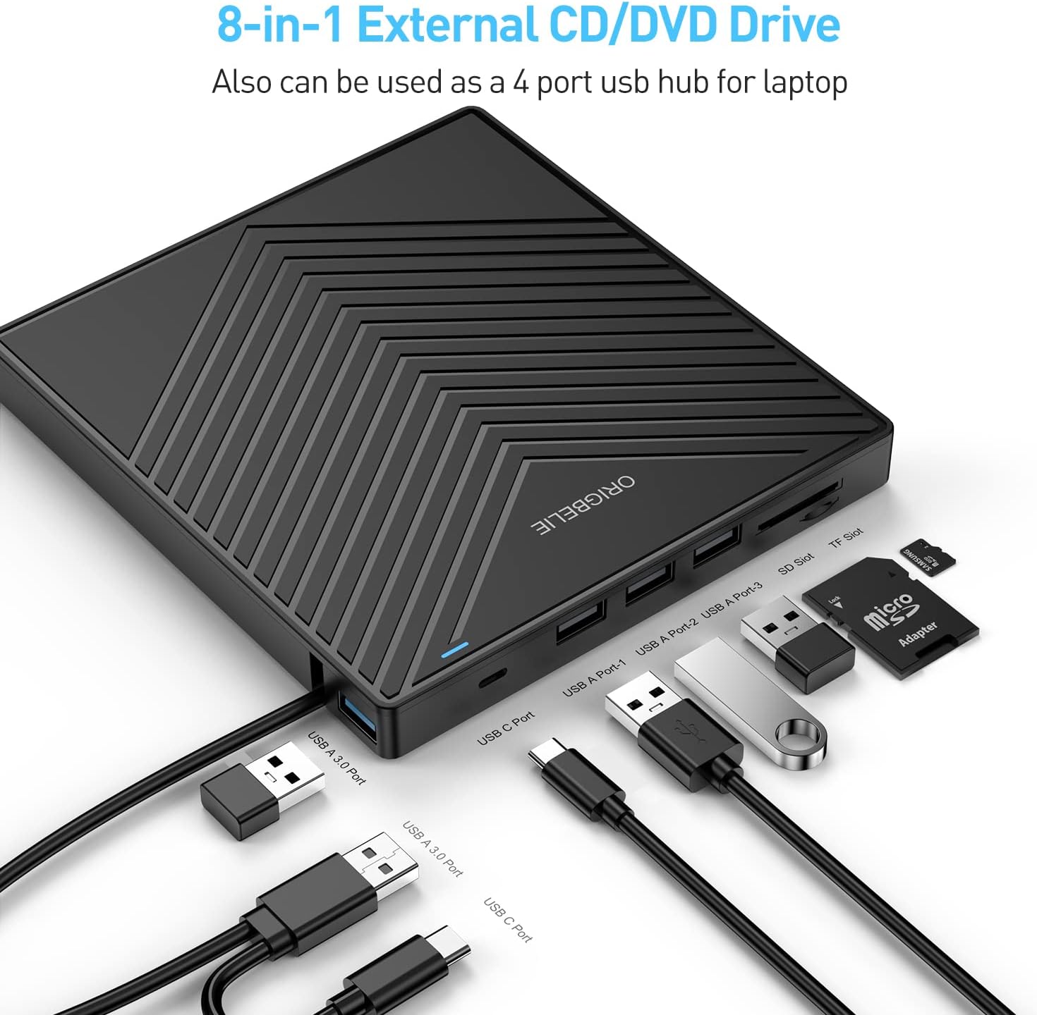 Thumbnail 2 de ORIGBELIE Lector CD DVD Externo USB 3.0