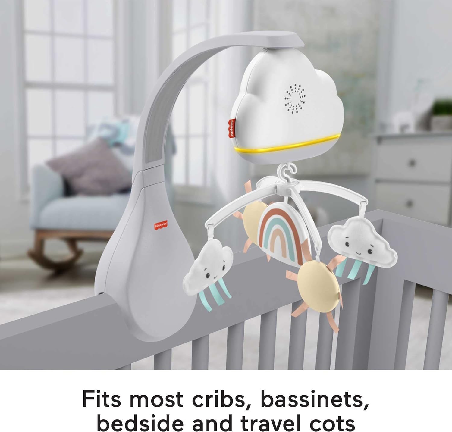 Detalle de Fisher-Price Rainbow Showers mobile to bedside sound machine (HBP40) with music & night light