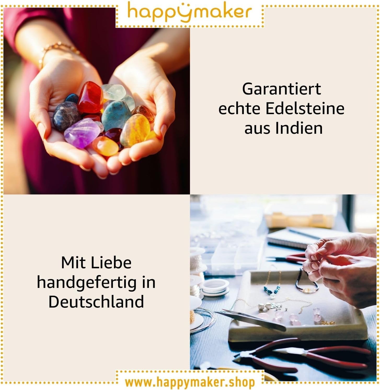Thumbnail 5 de happymaker Armreif Gold Damen mit echten Edelsteinen – Mondstein, Rosenquarz oder Karneol