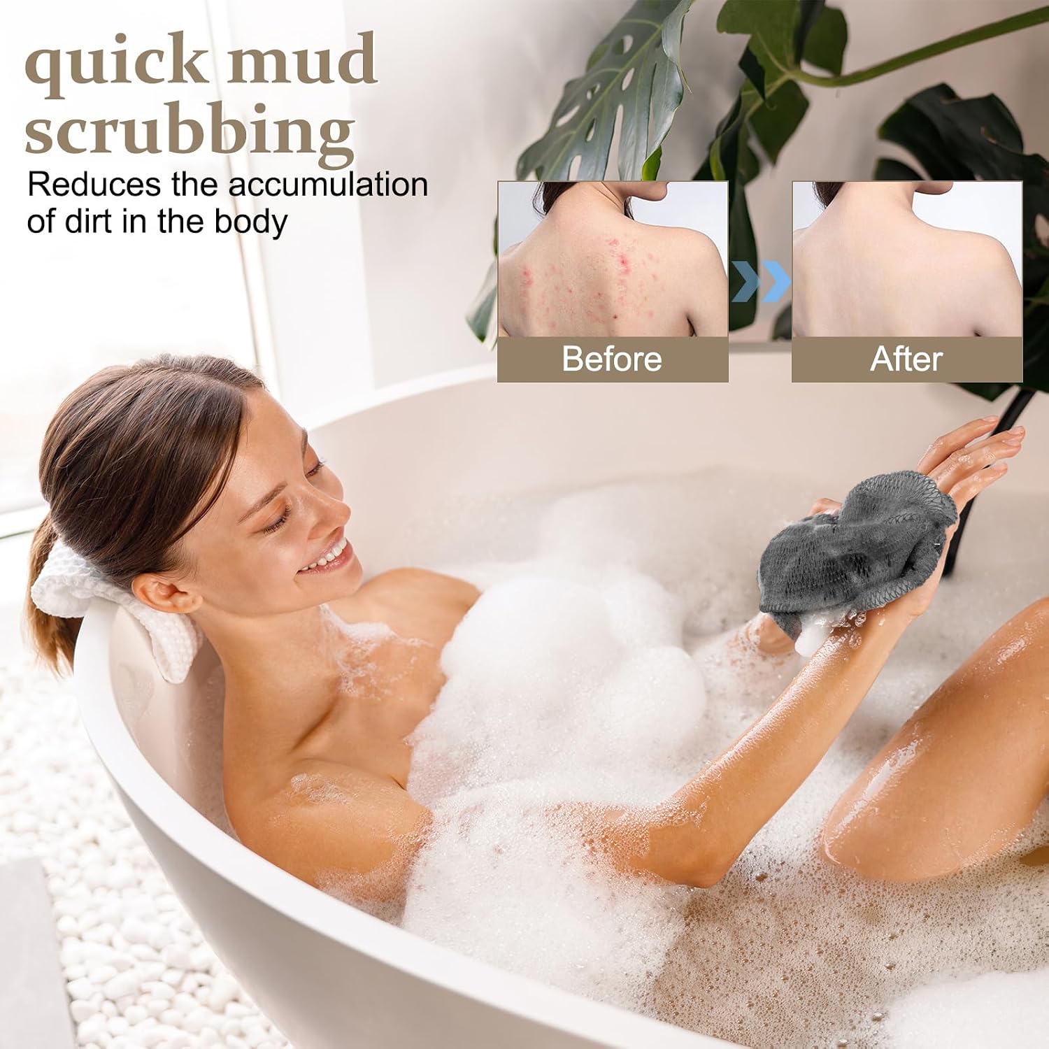 Thumbnail 6 de African Net Sponge Authentic with Knots – Exfoliating Body & Back Scrubber (Long Loofah, Black & Gray)