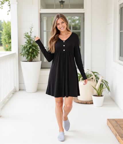 Detalle de Crewhpo Chemise de Nuit Femme—Manches Longues en Coton, Col V, Coupe ample et Confortable