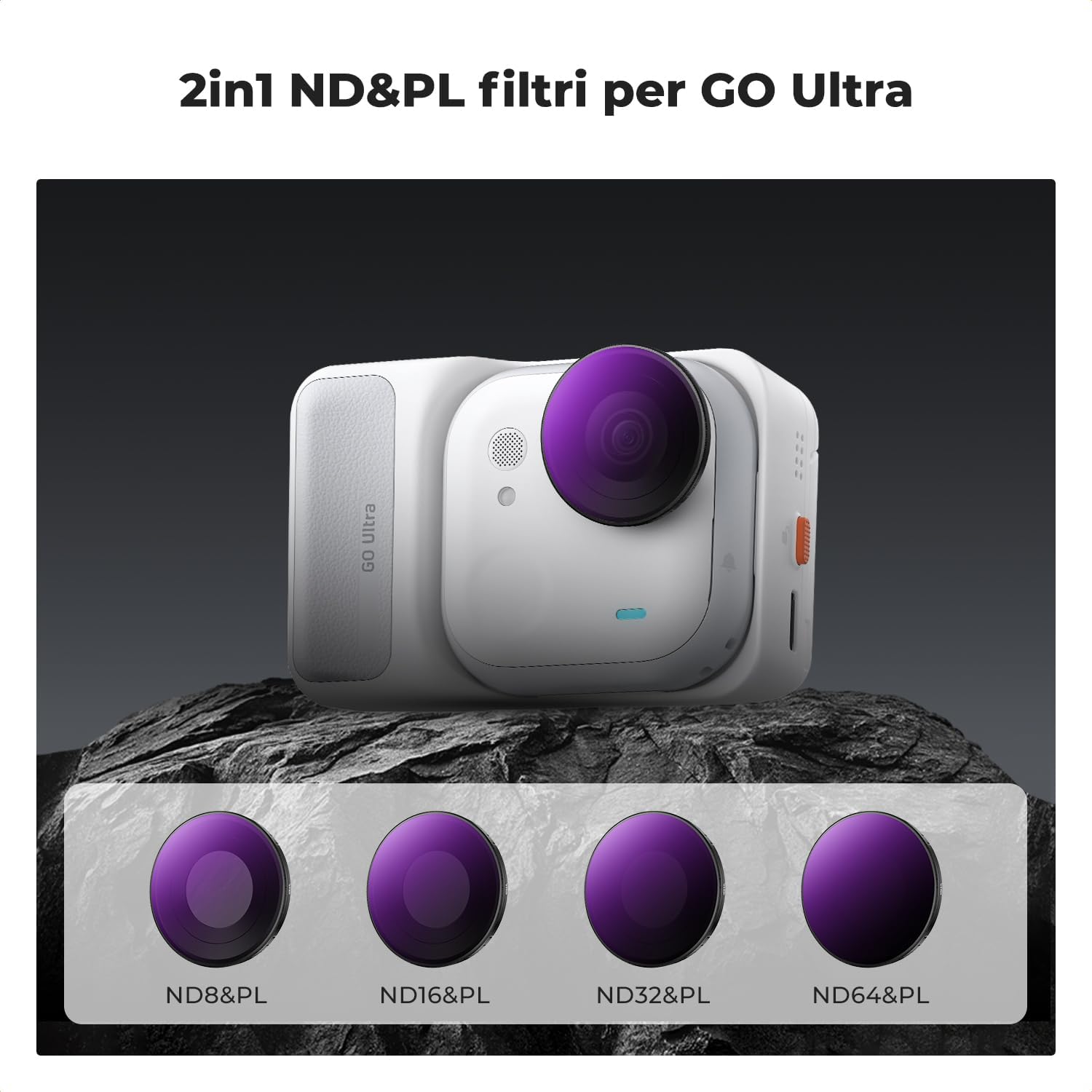 Detalle de K&F CONCEPT Kit Filtri ND/PL per Insta360 Go Ultra – ND8/PL, ND16/PL, ND32/PL e ND64/PL (4 pezzi)