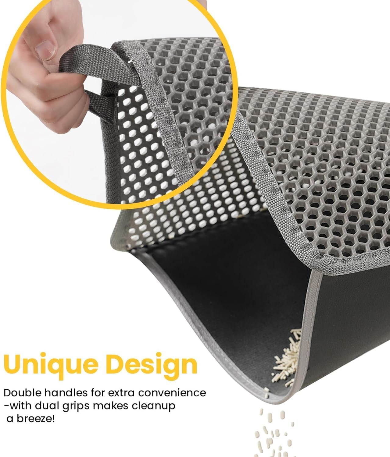 Thumbnail 1 de Conlun Cat Litter Mat with Handles (Jumbo 76 x 55 cm) – Honeycomb Double Layer, Waterproof Non-Slip Base, Pink