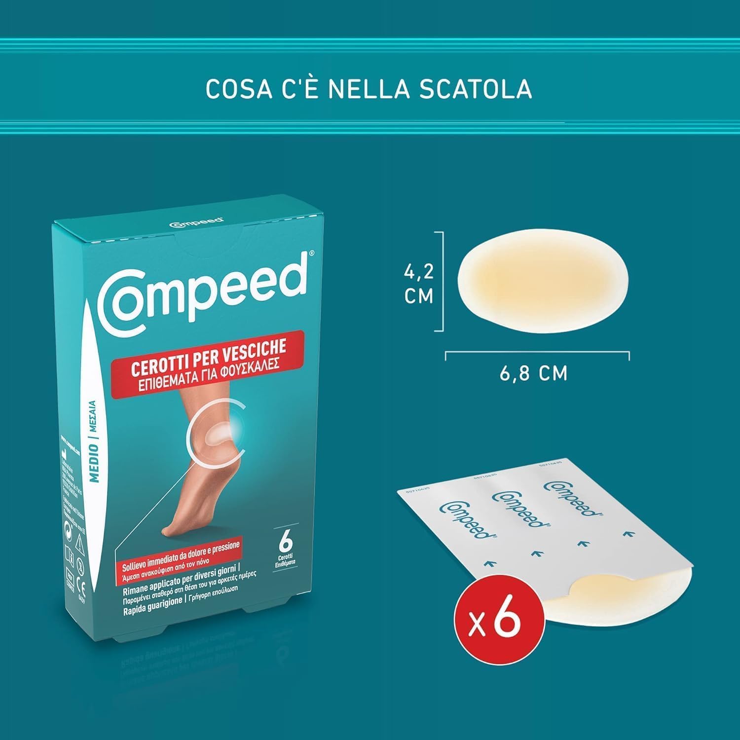 Detalle de COMPEED Cerotti per vesciche – Lunga durata, impermeabili e 6 cerotti in confezione 100% plastic free
