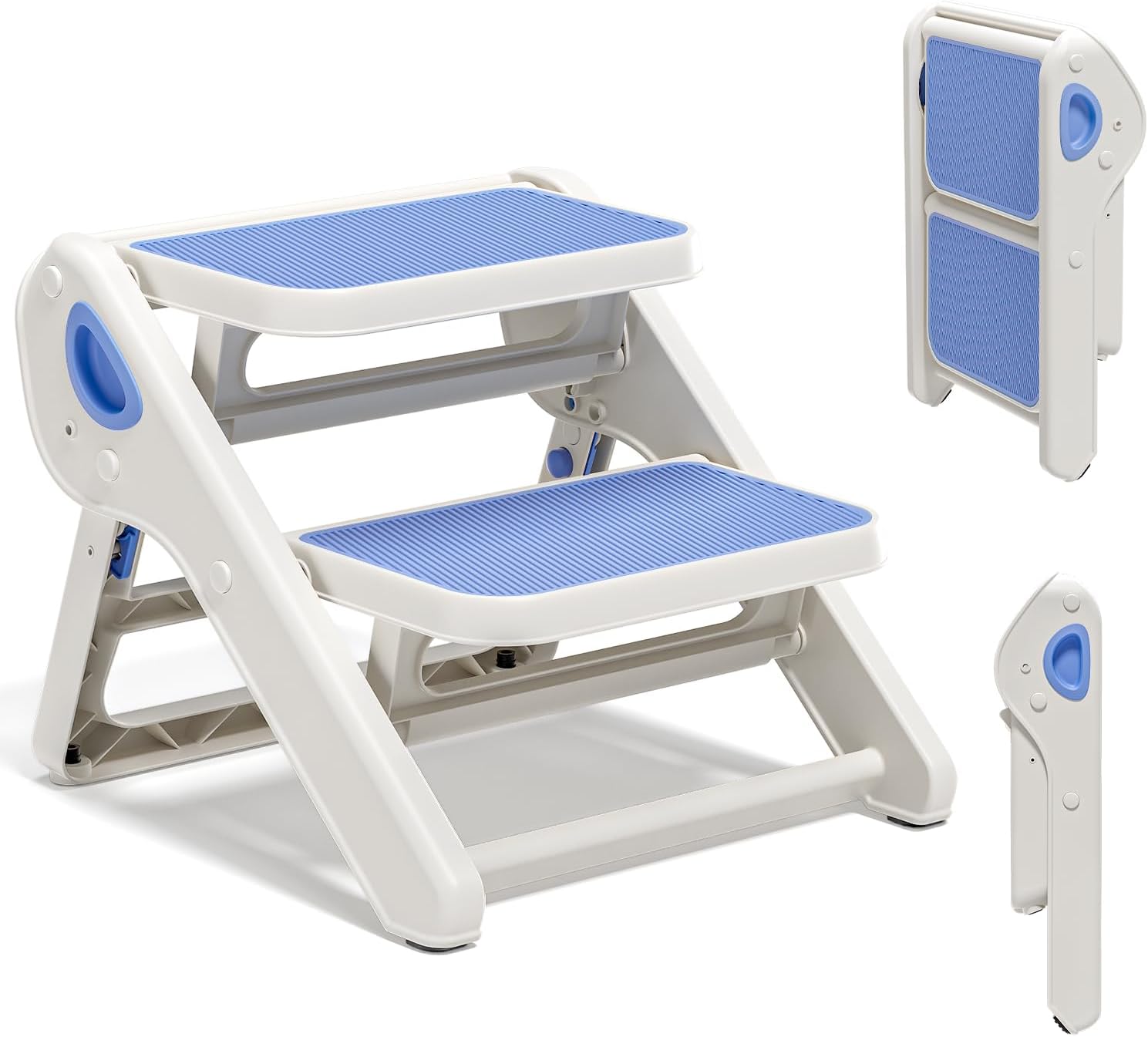 Detalle de MoreFeel 8106 Foldable 2-Step Toddler Stool, Blue Non-Slip Helper
