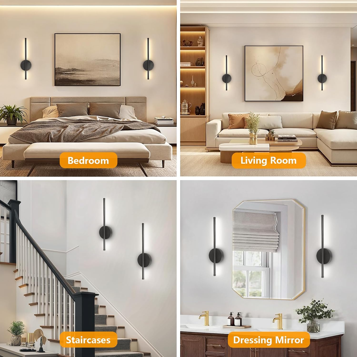 Thumbnail 6 de Dehobo Rechargeable Wall Lights (2 Pack) – Battery Operated, 3 Colour Temperature, Dimmable LED Wall Sconce with Remote, Black 40cm