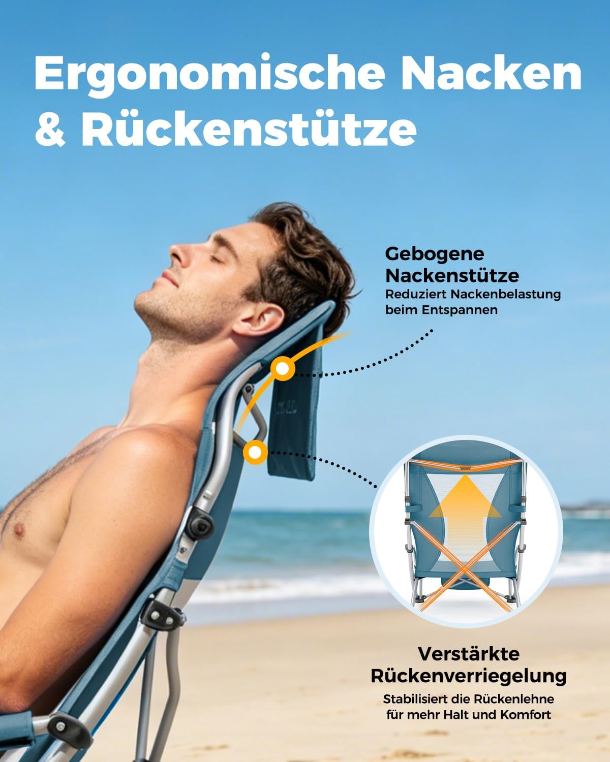 Thumbnail 2 de Homecall Strandstuhl klappbar leicht 180 kg belastbar Netzrückenlehne (2, Nebelblau)