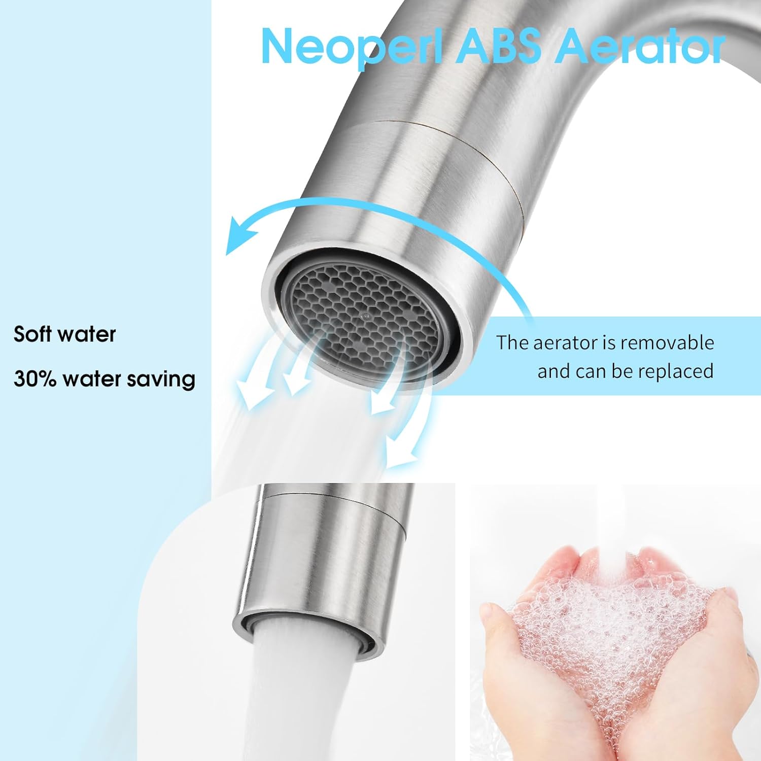 Thumbnail 2 de CREA Bar Sink Faucet: Brushed Nickel, 304 Stainless, Single Hole/3-Hole Mount, 360° Swivel