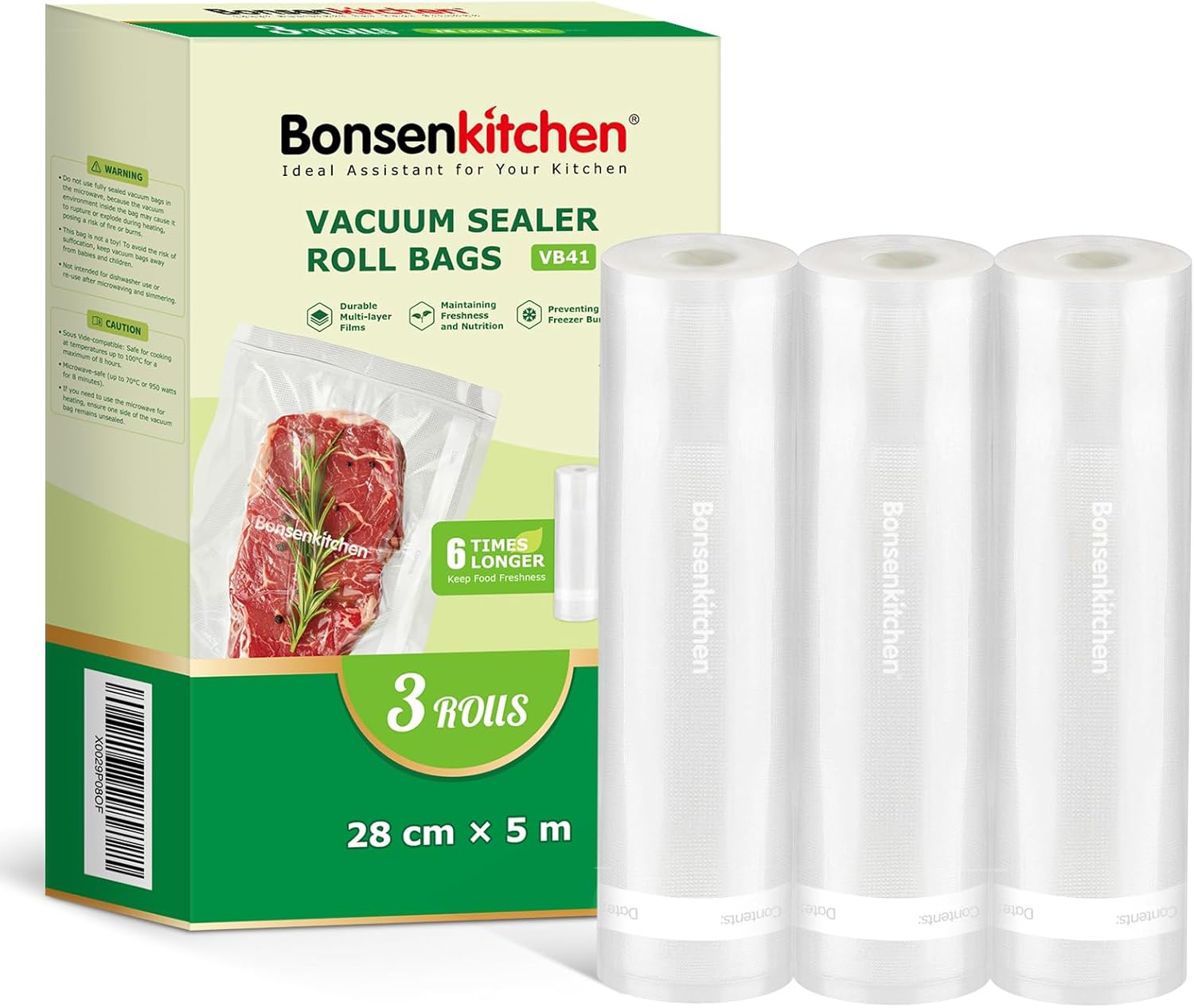 Bonsenkitchen VB41 28cm x 5m Bolsas envasar al vacío
