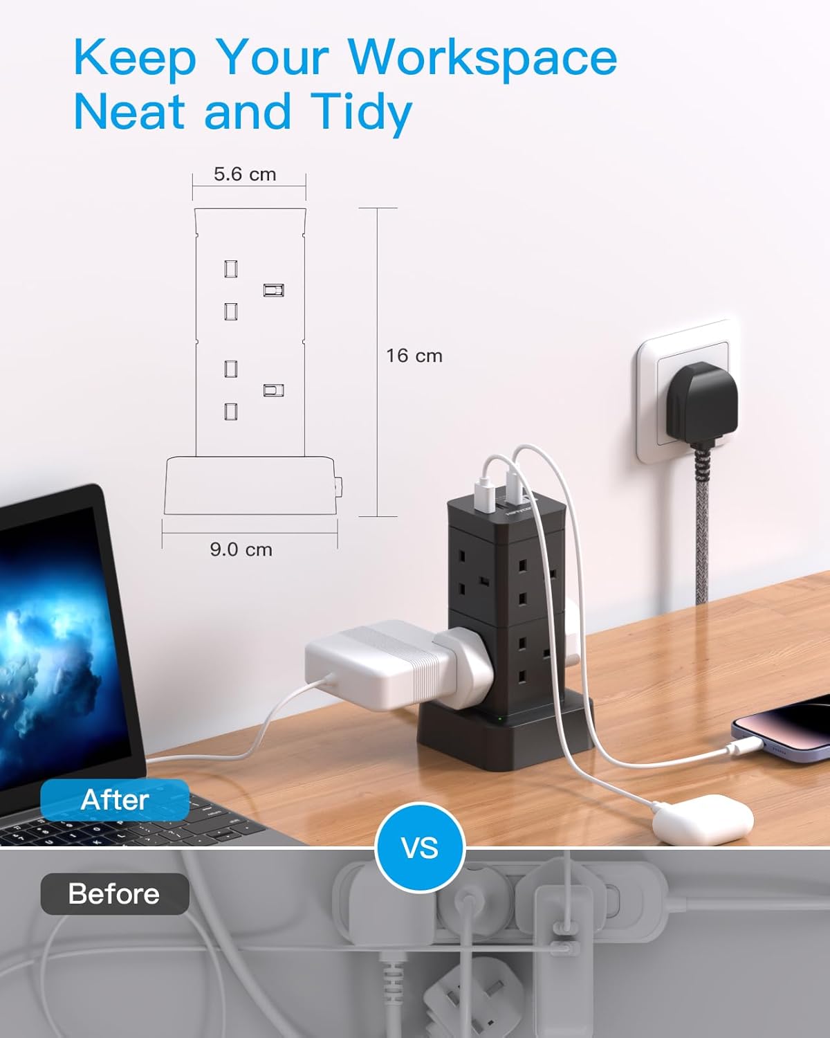 Thumbnail 6 de Tower USB-C Extension Lead 8 Way 3m Black