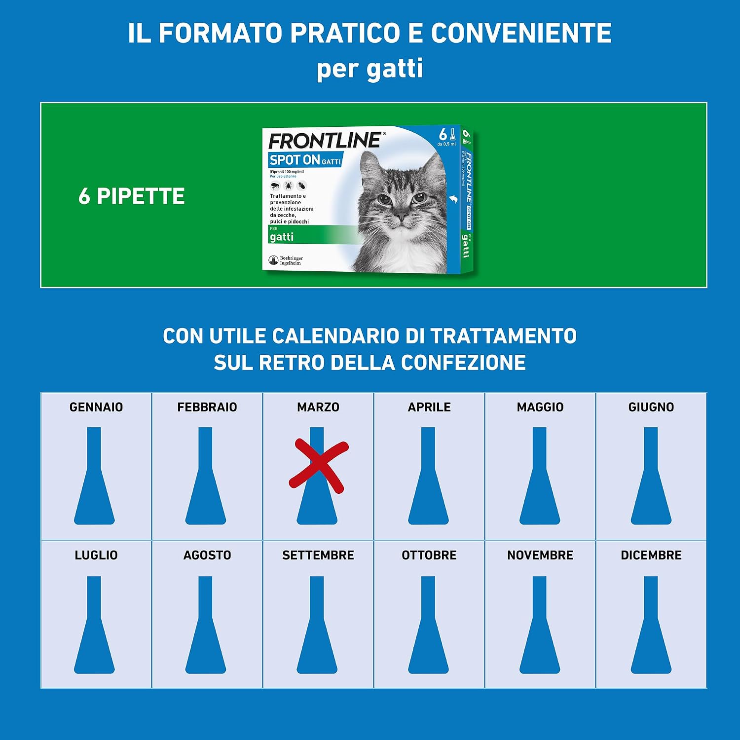 Detalle de FRONTLINE Spot On Gatti 6 Pipette da 0,5 ml: antipulci e antiparassitario per gatti e gattini