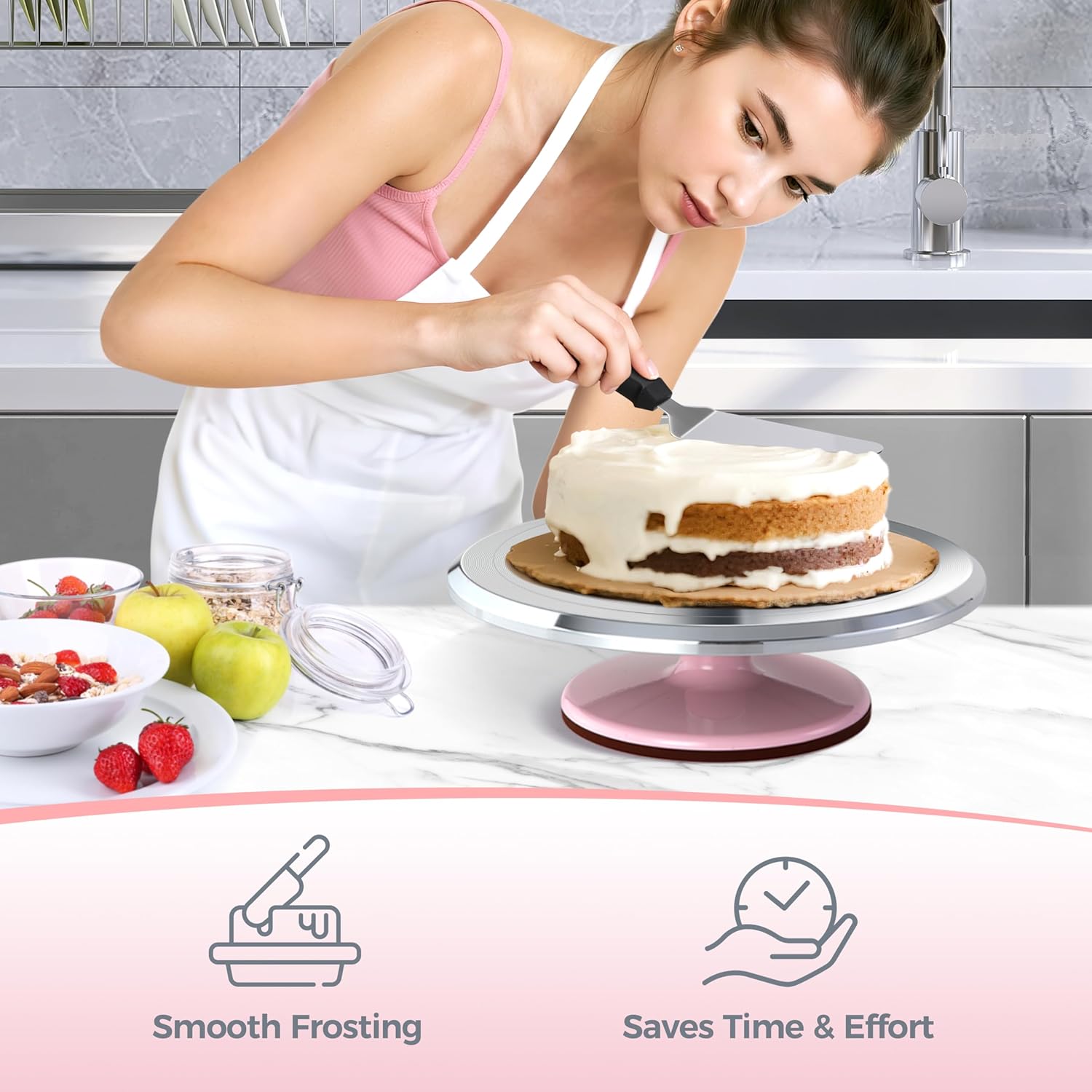 Thumbnail 6 de Ohuhu 12 Inch Aluminium Alloy Cake Turntable with 2 Icing Spatulas & 3 Icing Smoothers