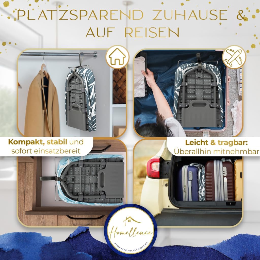Thumbnail 4 de Homellence kleines Tischbügelbrett klappbar (Blau) inklusive 2 Premium-Bezügen – kompakt zum Reise- und Alltagbügeln