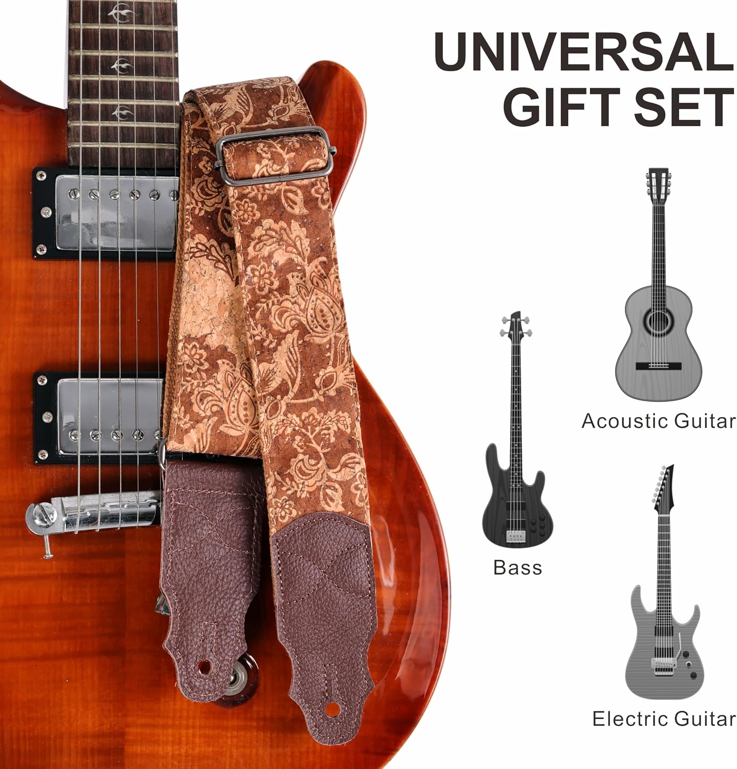 Detalle de YIKOKO Gitarrengurt aus Rindsleder (Kopfschicht), verstellbar 38–64" für Akustik- und Bass-/E-Gitarren