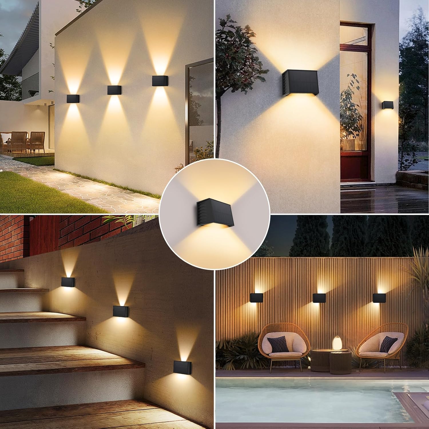 Thumbnail 6 de T-SUN 2 Pezzi Applique Solare da Esterno Nero – Luce Calda 3000K, IP65, Up/Down