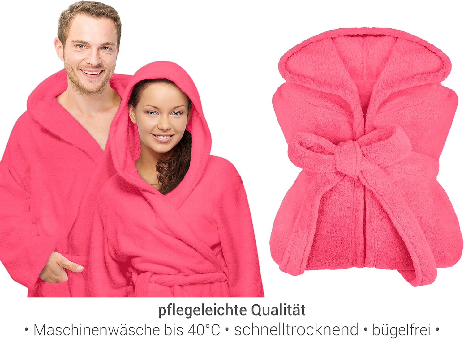 Detalle de Peignoir à capuche en polaire ultra-doux npluseins – 18 couleurs, 5 tailles, longueur mollet, unisexe