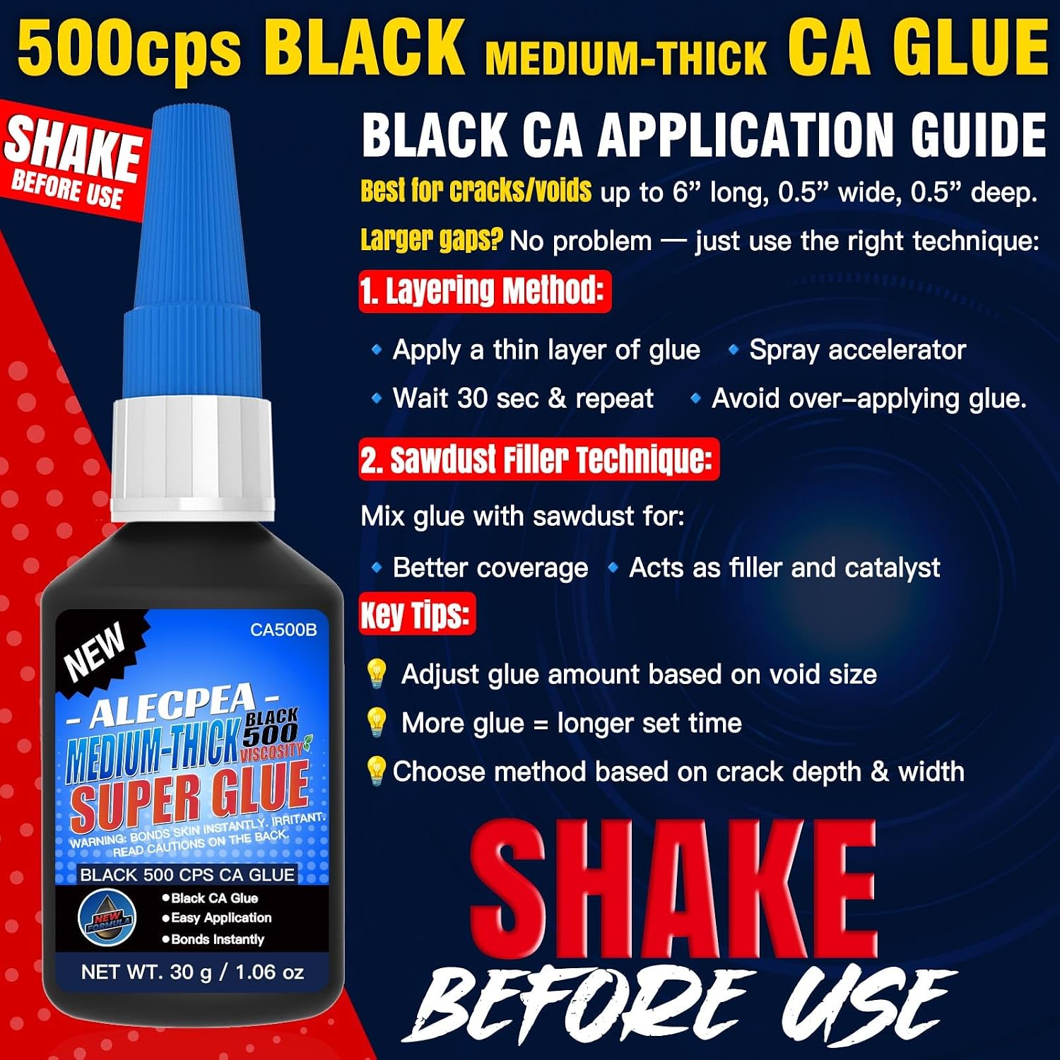 Thumbnail 6 de ALECPEA Black Medium CA Glue 30g for Dark Repairs – 500 cps, ideal for rubber, leather and dark plastics