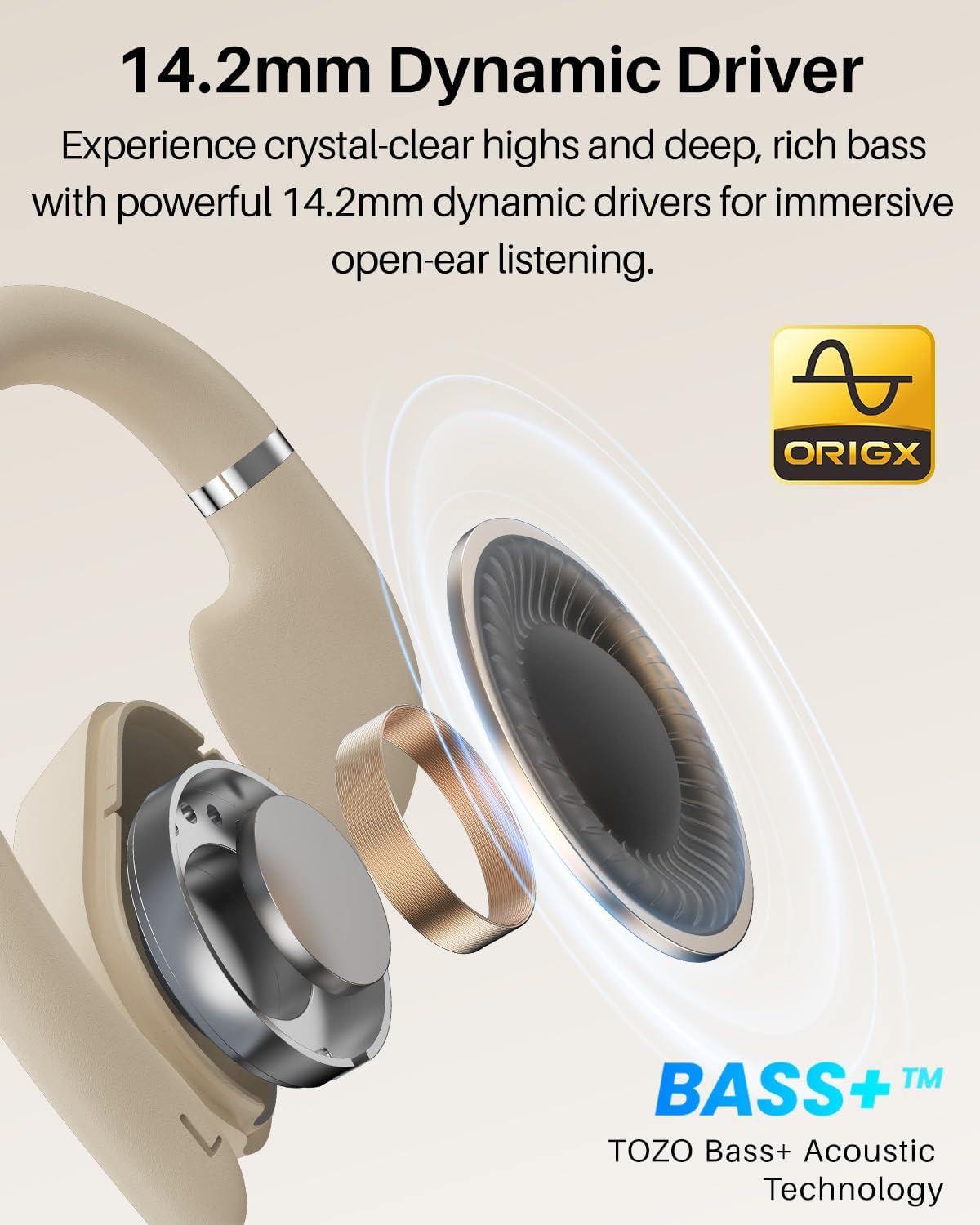 Detalle de TOZO OpenWear Open-Ear Headphones with AI Translation – 164 Languages, Bluetooth 5.4, Fast Charging