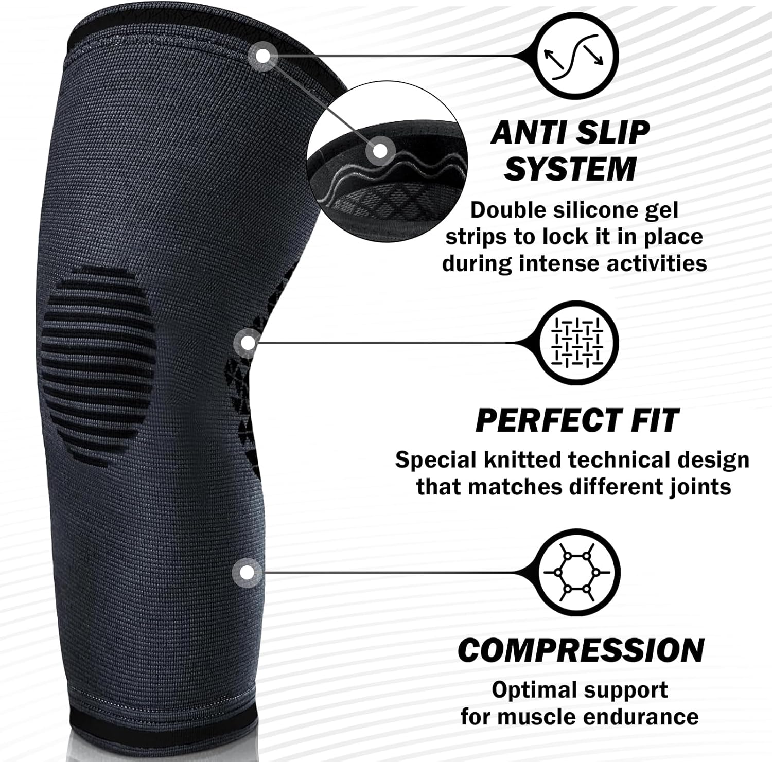 Detalle de POWERLIX Knee Compression Sleeve (Pair): Targeted Support for Pain Relief During Running, Sports & Workouts