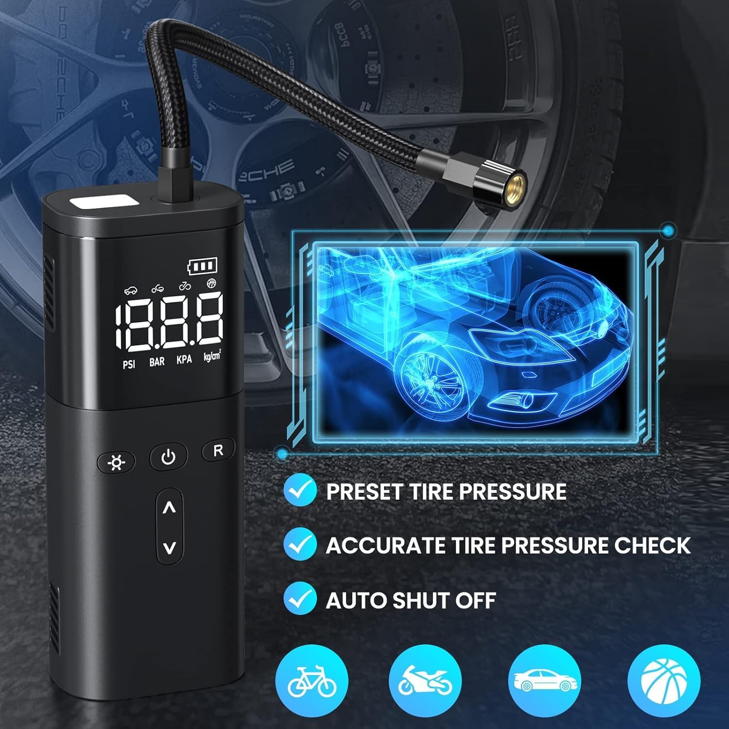 Thumbnail 1 de Cordless Portable Air Compressor with Digital Gauge and LED Light
