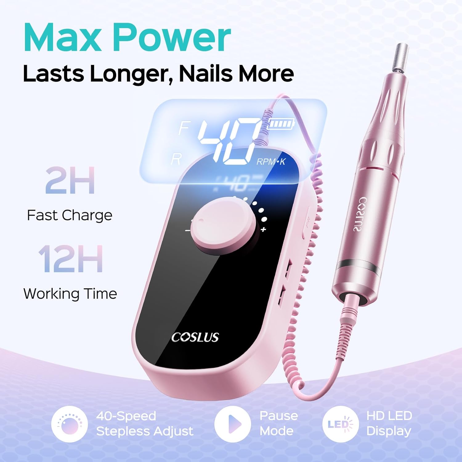 Detalle 2 de COSLUS Professional Nail Drill 40000 RPM ๐