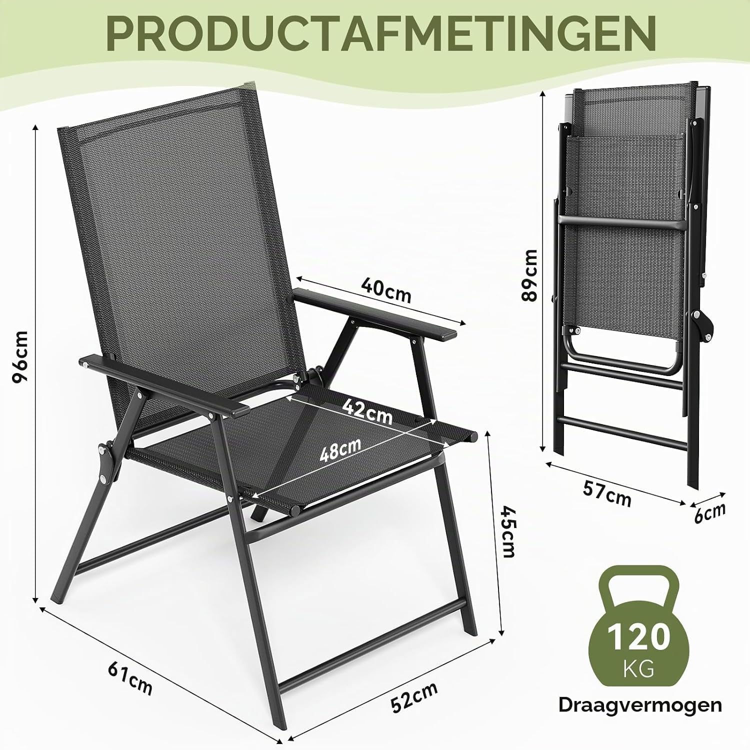 Detalle de LIFERUN MC1105 klapstoelen, set van 4 met Teslin-zitting en armleuningen