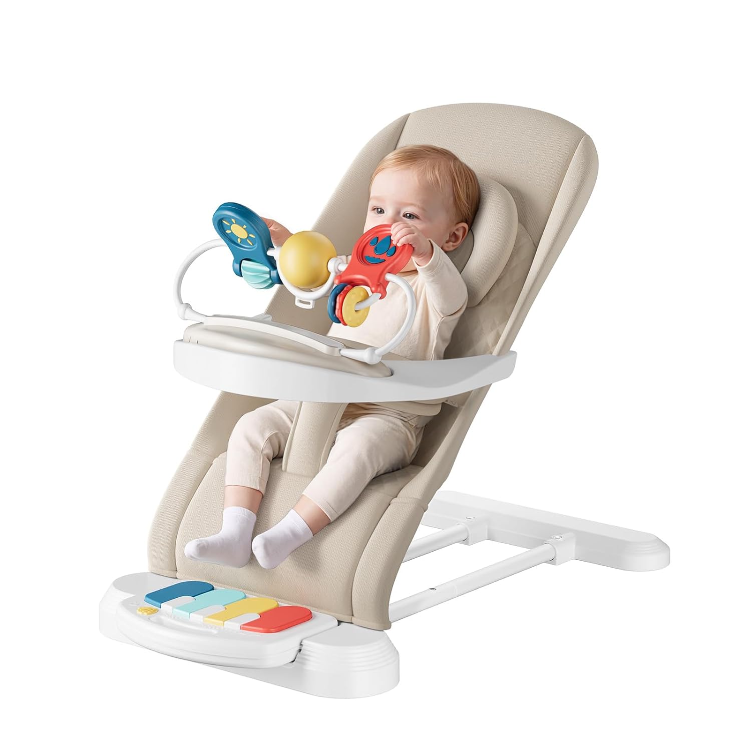 Detalle de Monamii Baby Bouncer with 3 Adjustable Positions, Feeding Tray and Piano