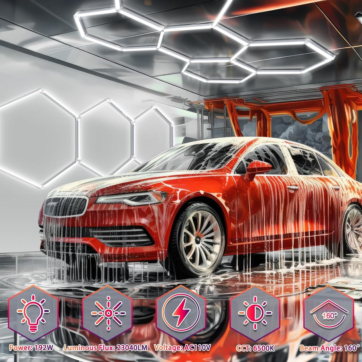 Thumbnail 6 de Hexagon LED Garage Lights: 192W 5 Grids DIY Honeycomb Ceiling Light by Mimiear