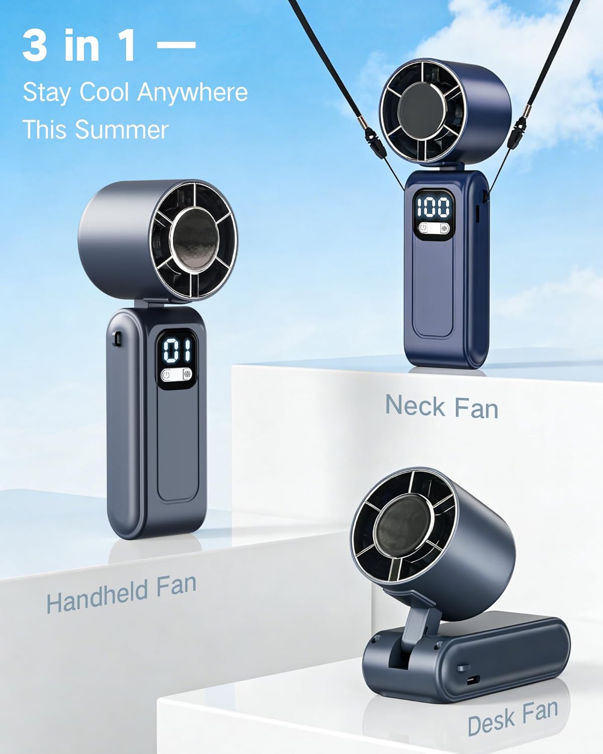 Thumbnail 2 de Wudyfei Portable Handheld Fan with Ice Cooler: 3-in-1 Personal Cooler, 12,000 RPM, 5000mAh