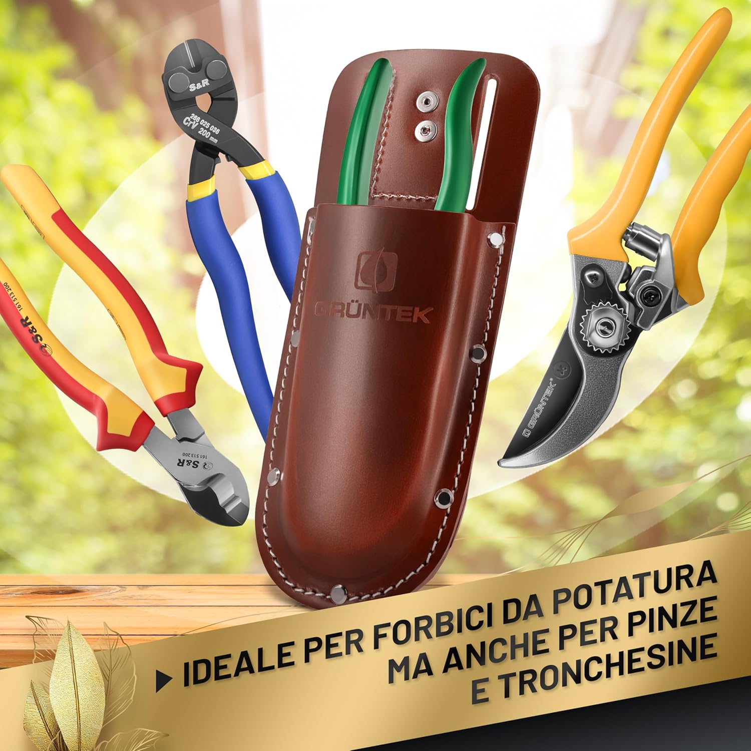 Thumbnail 6 de GRÜNTEK Fondina in cuoio per cesoie da giardino – Vera pelle marrone scuro