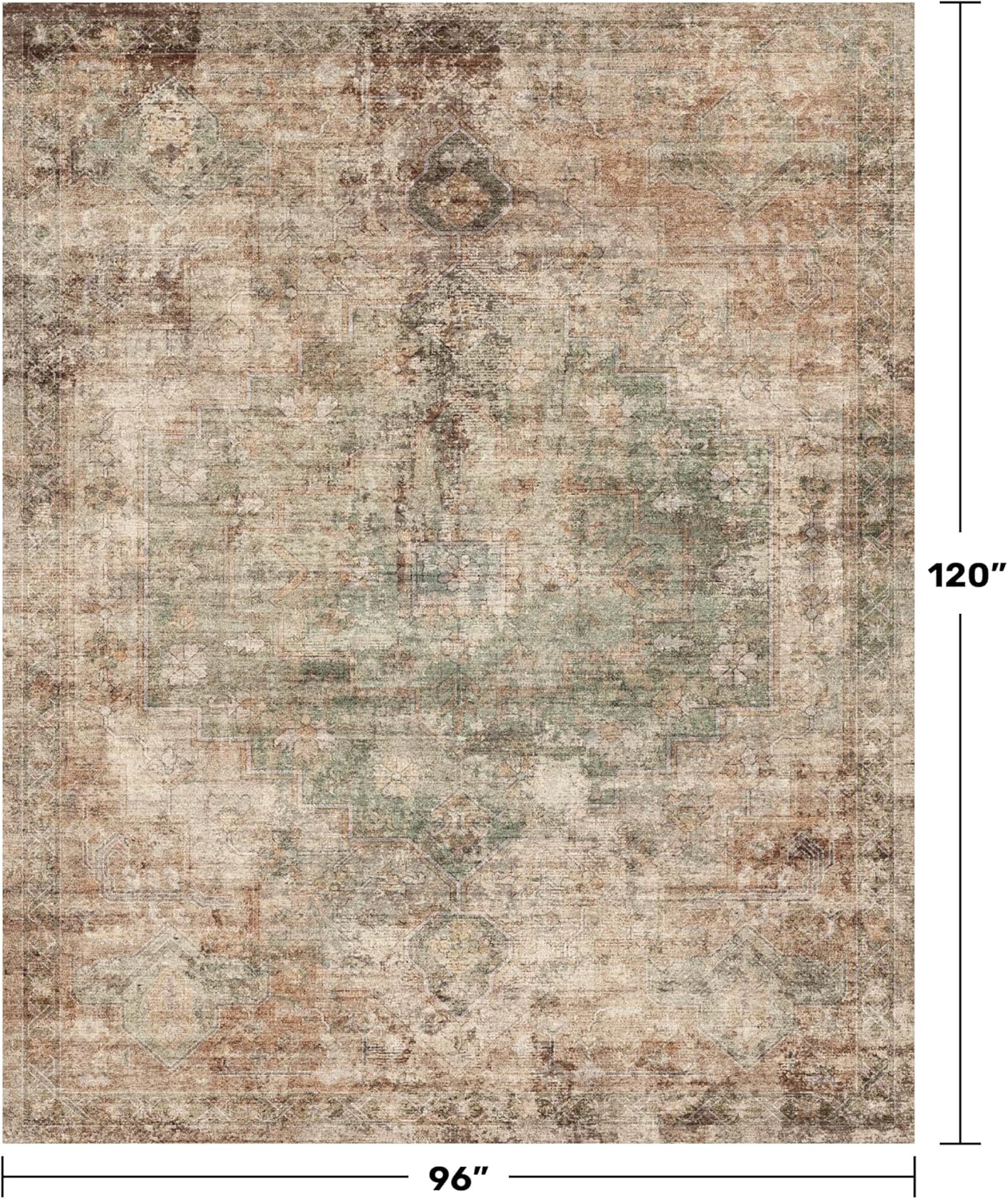 Thumbnail 1 de Hazo Haus Farmhouse Area Rug 8x10 (Brown & Green) — Washable, Non-Slip, Soft Low-Pile Floor Rug