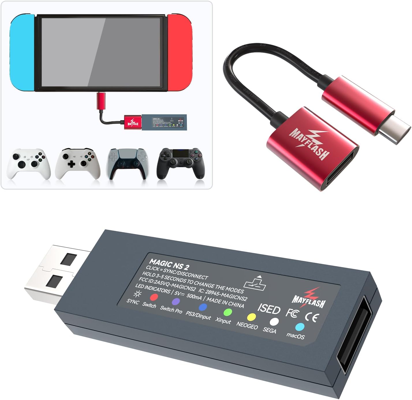 Detalle de MAYFLASH Magic NS 2: USB-Adapter für Switch, PC und mehr – kabellos über Bluetooth