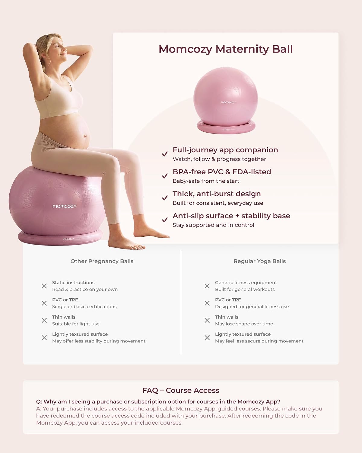 Detalle de Momcozy BirthEase Pregnancy Ball Set: Full-Journey App-Based Courses & Safe Maternity Exercise Ball