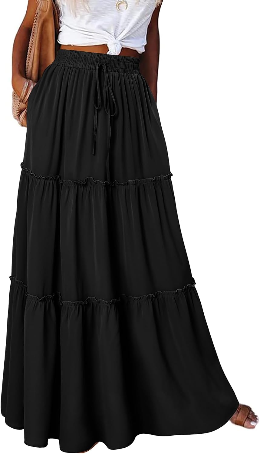 Detalle 2 de onlypuff Boho Maxi Skirt for Women, High-Waisted with Pockets