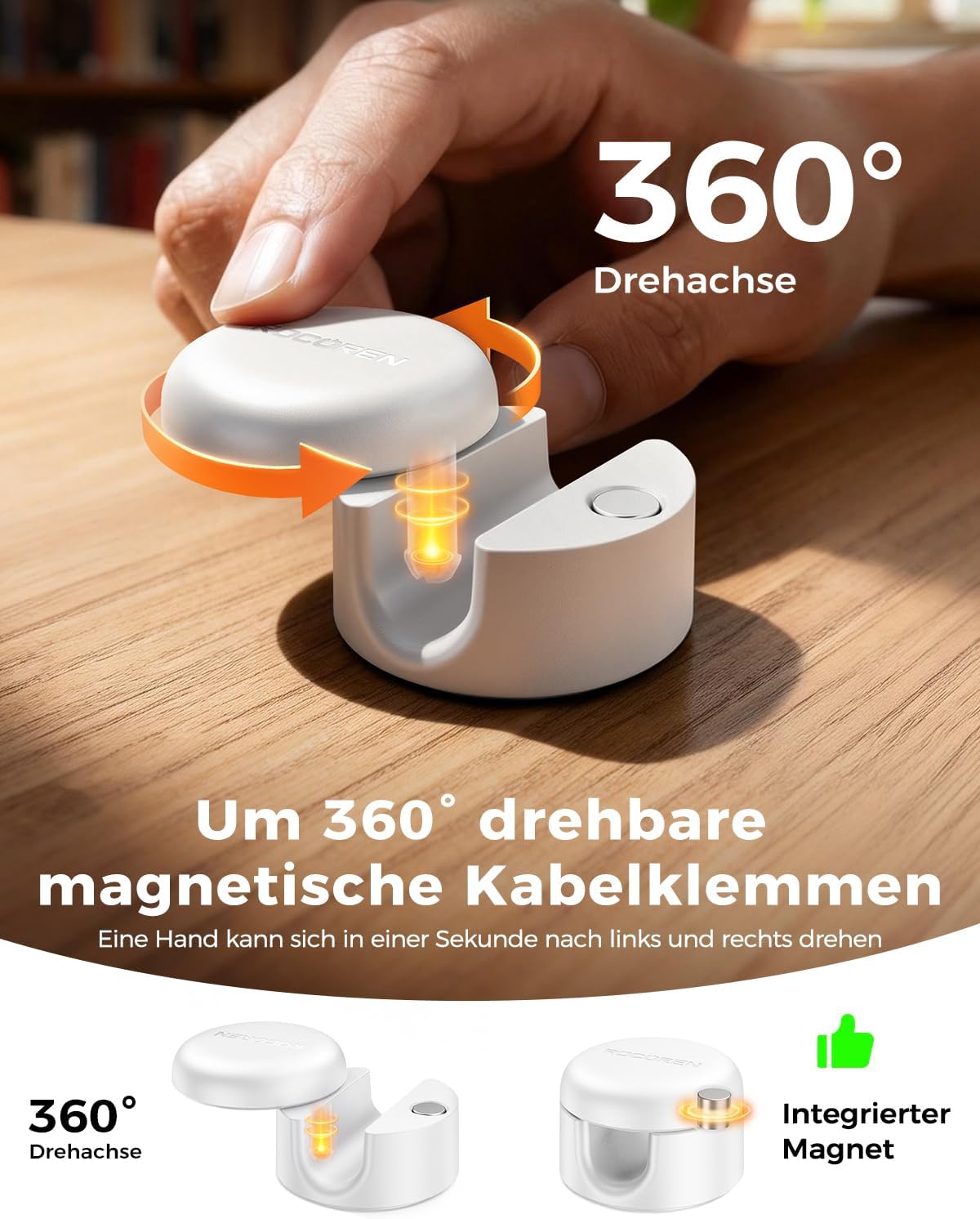 Thumbnail 1 de Rocoren Kabelhalter Selbstklebend – 360° gedreht, 9 Stück, Weiß