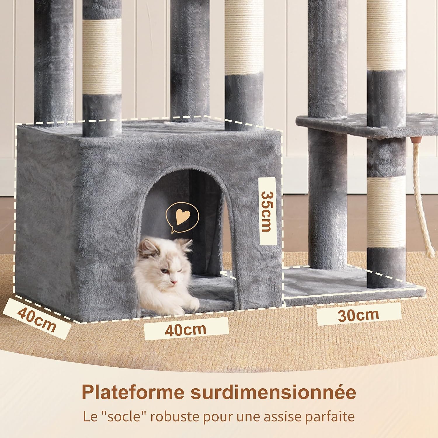 Detalle de Heybly Arbre Ă Chat 120cm avec base 70x40 cm đ±