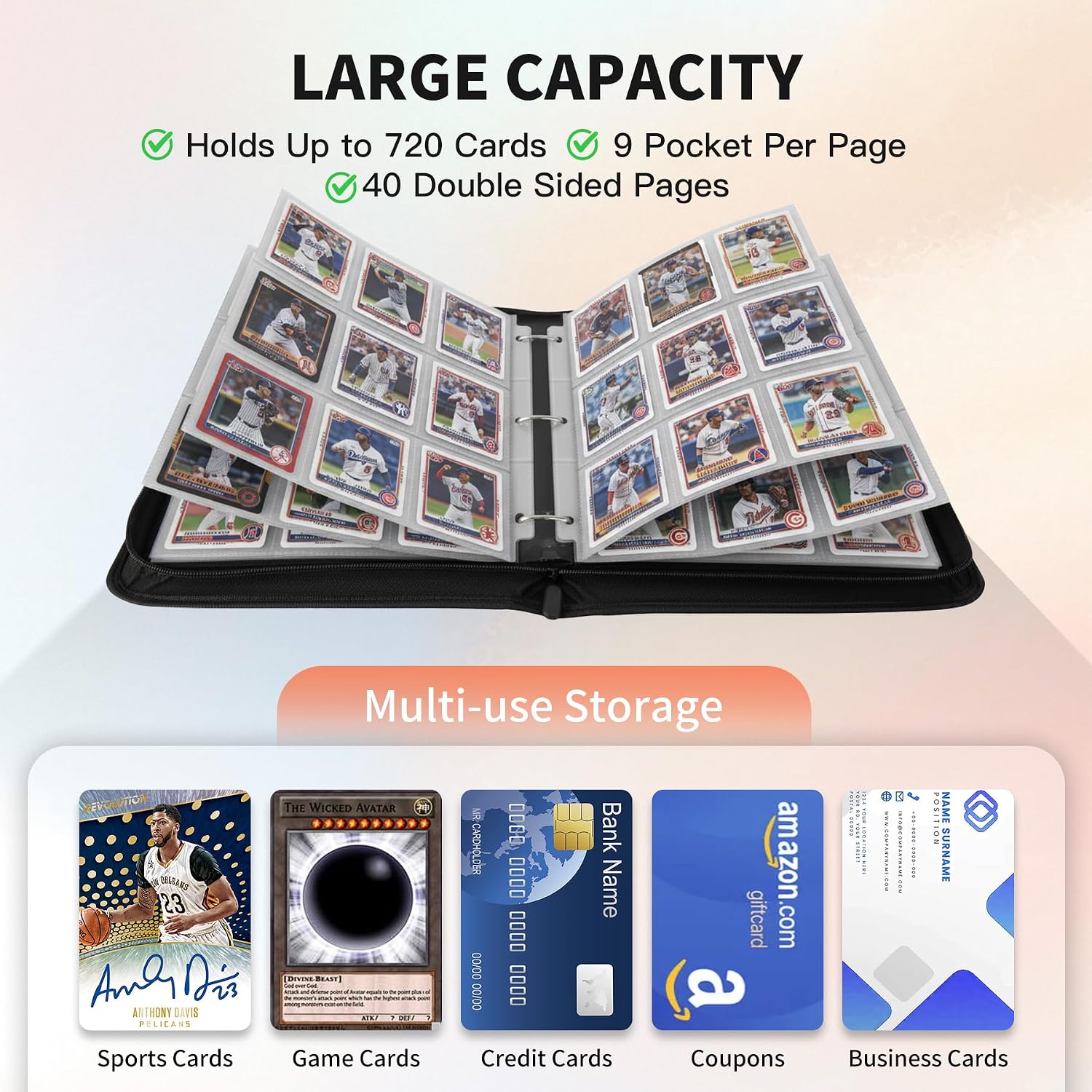 Detalle 2 de Trading Card Binder Premium 9-Pocket 720 Double-Sided Album (Black 2)
