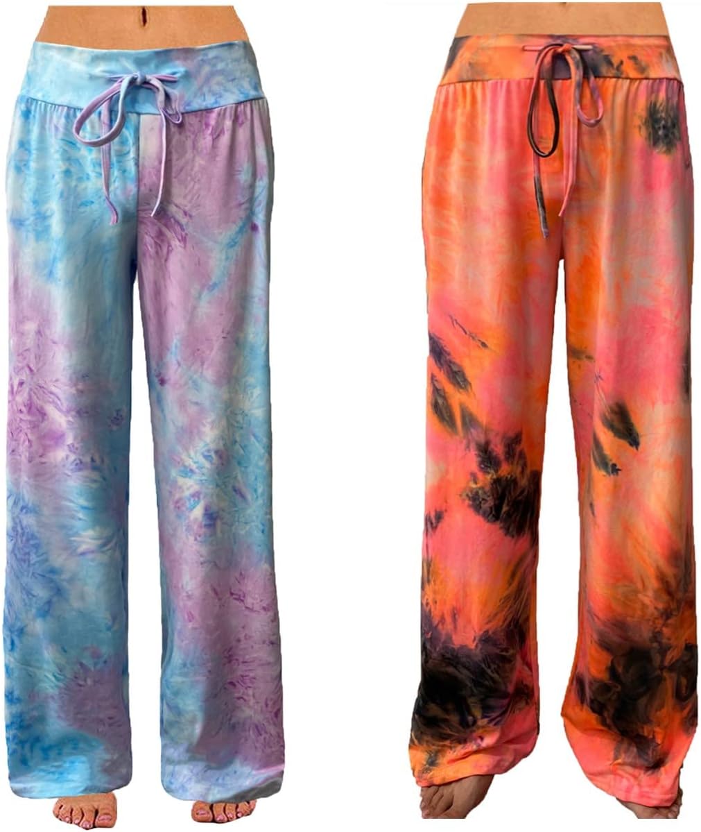 Detalle 2 de cko Women's Comfy Casual Stretch Pajama Pants with Drawstring Palazzo Lounge Pants Wide Leg
