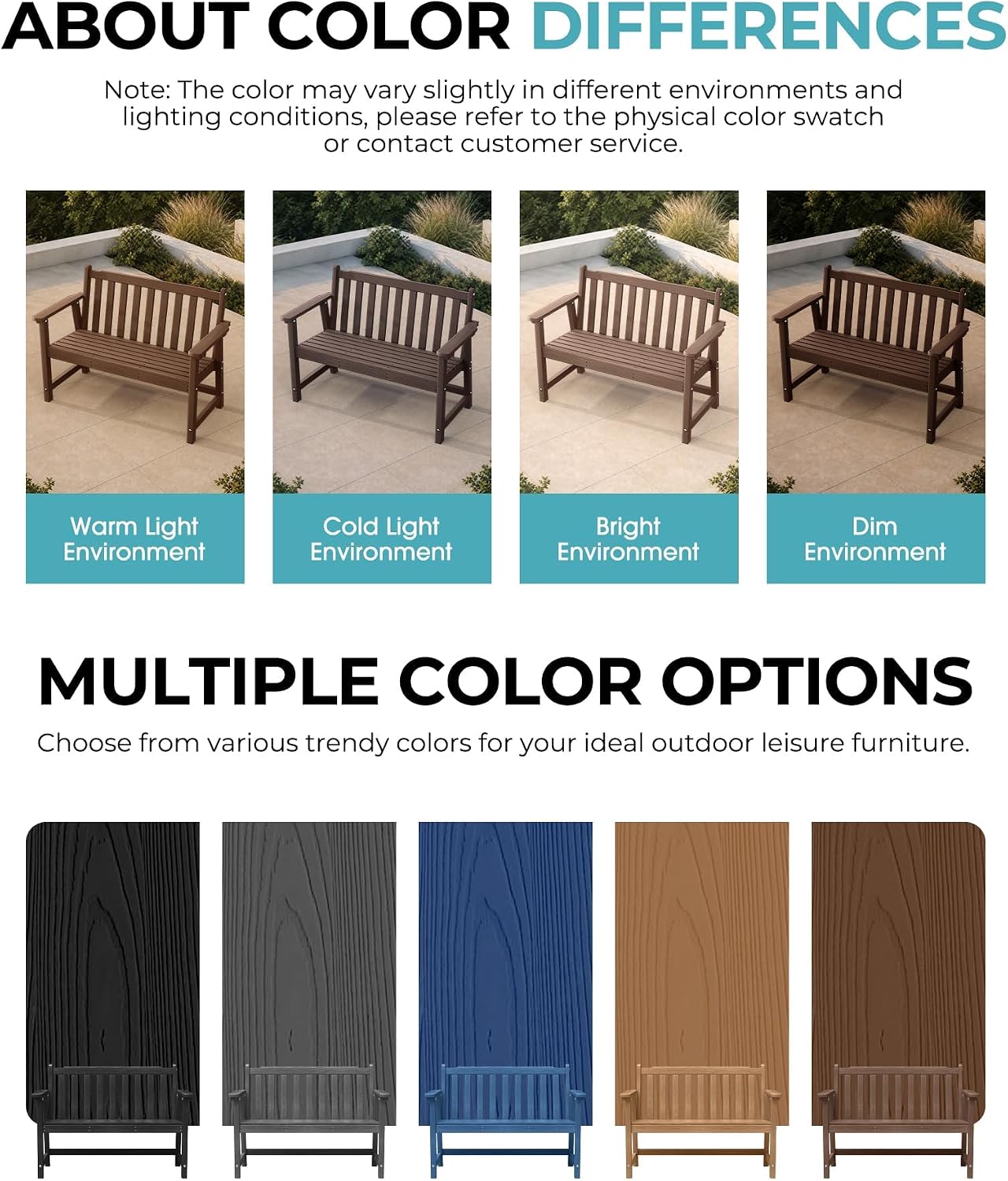 Thumbnail 6 de Ciokea 48" Outdoor Bench, Brown HDPE Two-Seater with 550-Lb Capacity