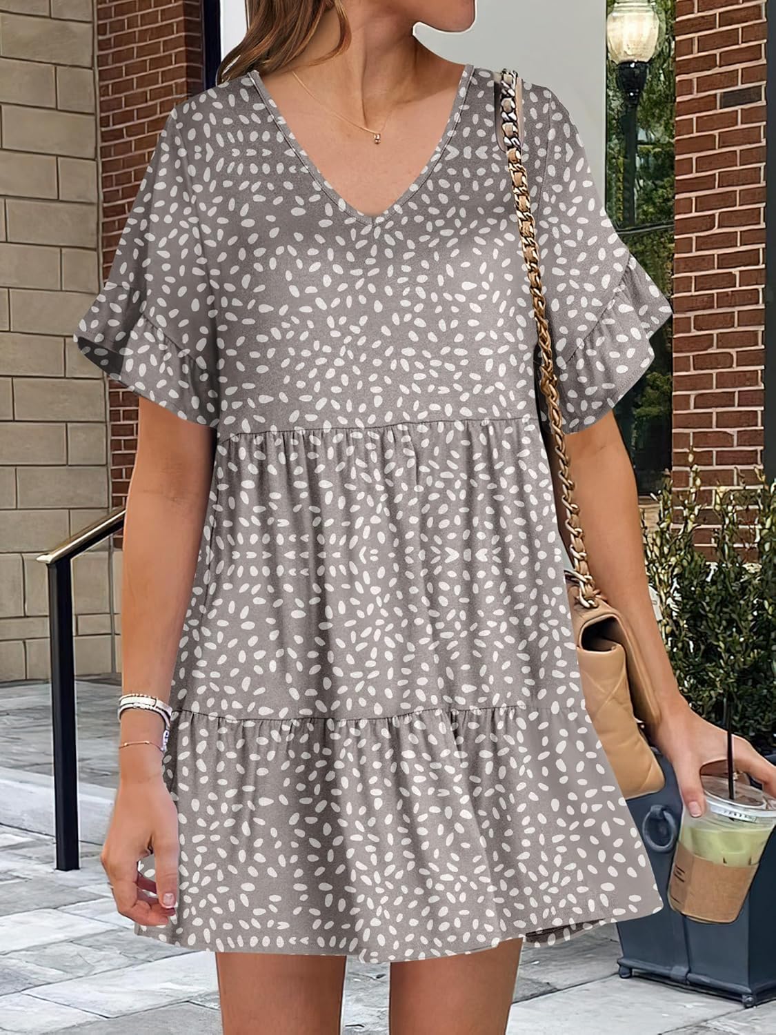 Thumbnail 5 de ANRABESS Women's Summer 2026 V-Neck Ruffle Sleeve A-Line Tiered Dress with Pockets