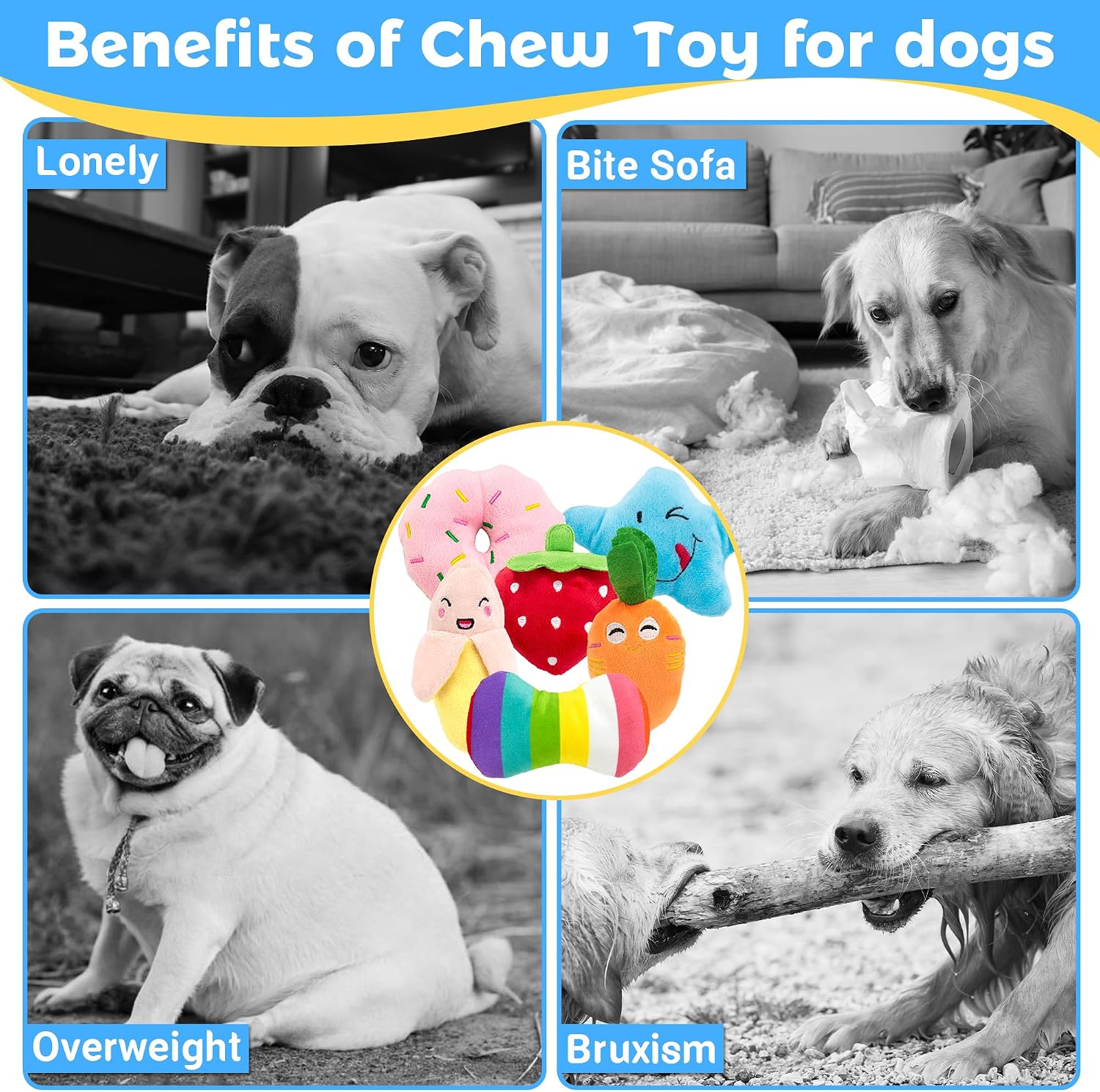 Detalle 1 de Squeaky dog toys 6 pack for puppies