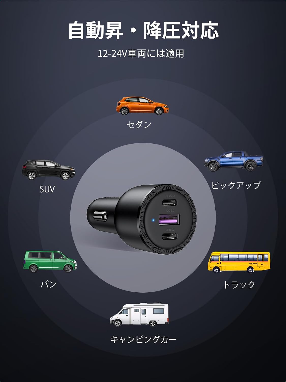 Thumbnail 6 de UGREEN 75W 3ポート車載充電器 USB-C×2・USB-A搭載、PD 3.0/PPS対応