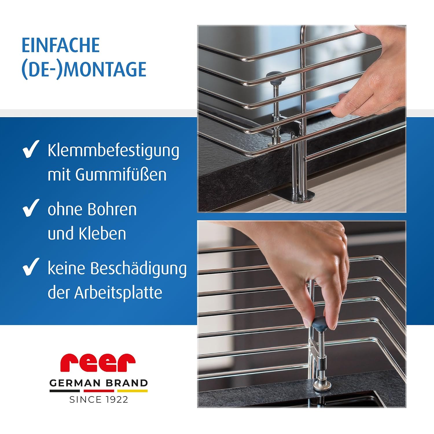 Detalle de reer CLASSIC Herdschutzgitter aus Edelstahl (65 cm) – stabile Kindersicherung für Ceran & Induktion