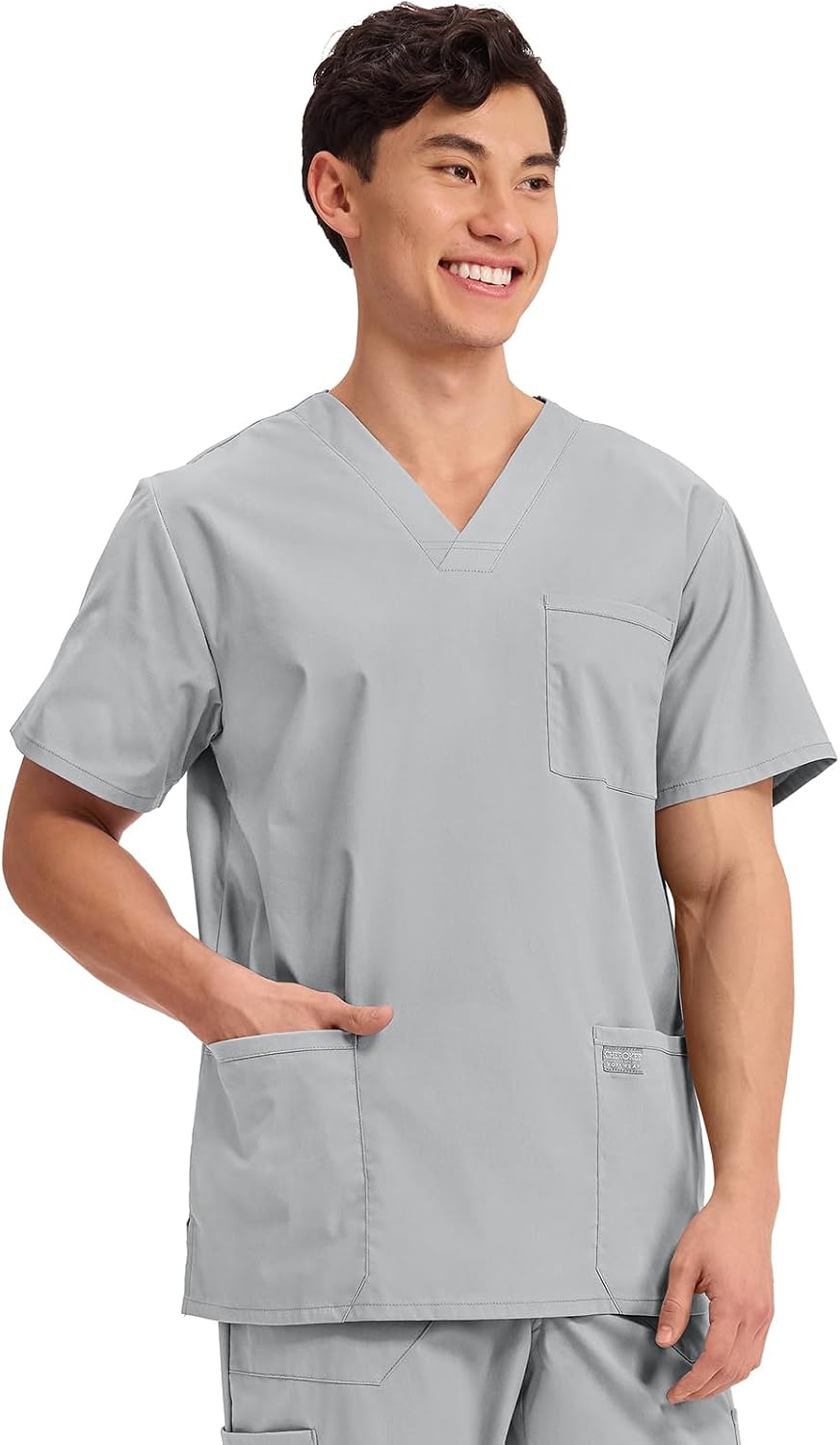 Detalle de Cherokee WW695 Men's V-Neck Scrub Top, 4 Pockets, Two-Way Stretch
