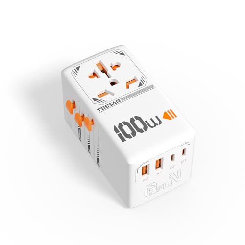 Detalle de TESSAN 100W GaN Reiseadapter weltweit – 2 USB-C, 2 USB-A, Weiß